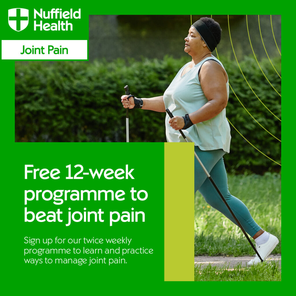 An image of a lady walking with sticks and text as in the post.