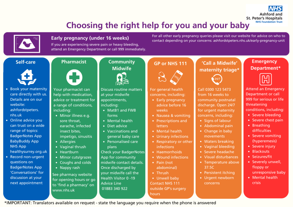 Infographic poster on choosing the right help for you and your baby