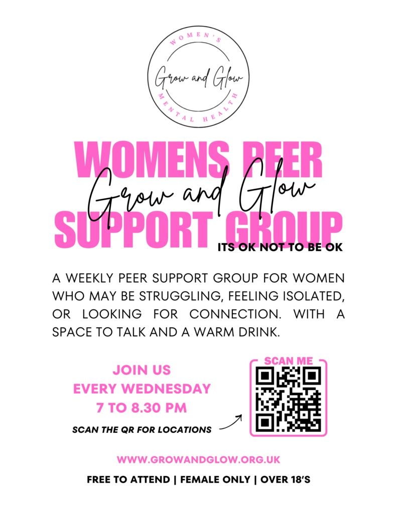 An image of a flyer for Grow and Glow Women's Peer Support Group